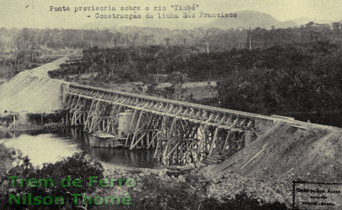 Ponte provisória sobre o rio Timbó, na linha ferroviária de São Francisco